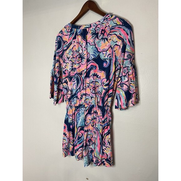 Lilly Pulitzer Womens XXS Blue Pink Romper Elastic Waist Bell Short Sleeve VNeck - Picture 9 of 11